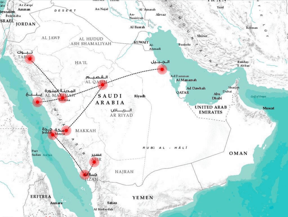 كم تبعد الدمام عن الجبيل الصناعيه